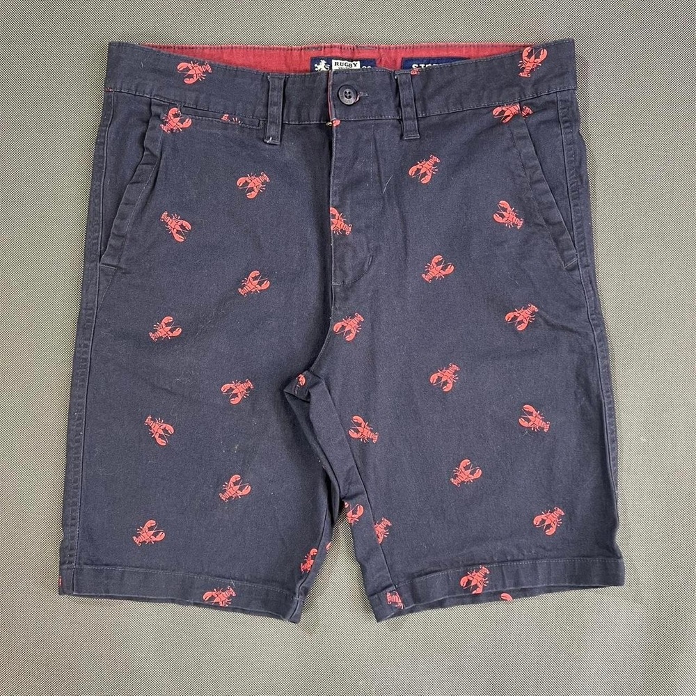 Rugby University Lobster Print Shorts Navy Red Stretch Chino Men's Size 32